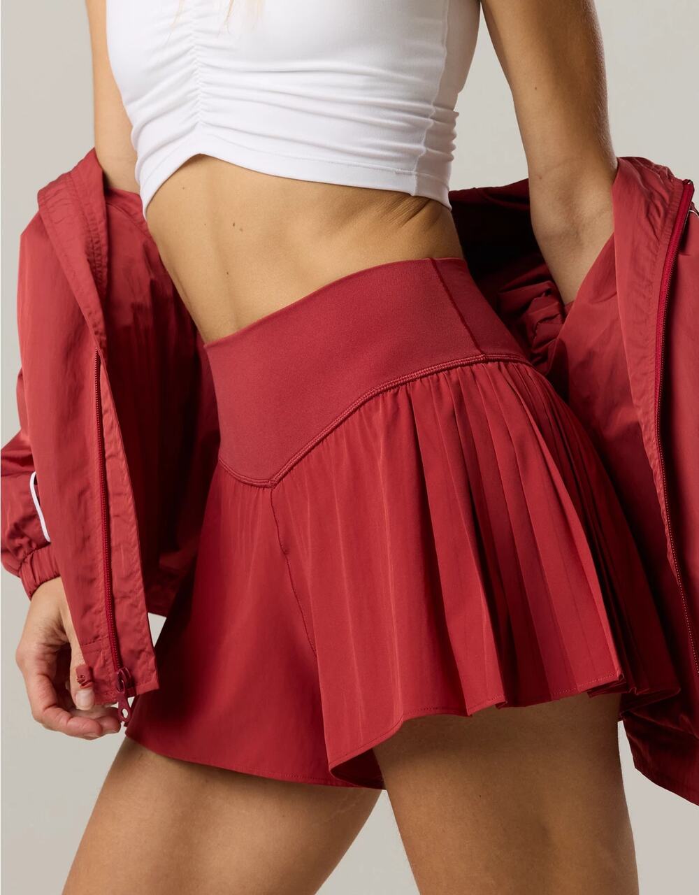OFFLINE By Aerie Real Me High Waisted Pleated Flowy Short Summer Burgundy Small